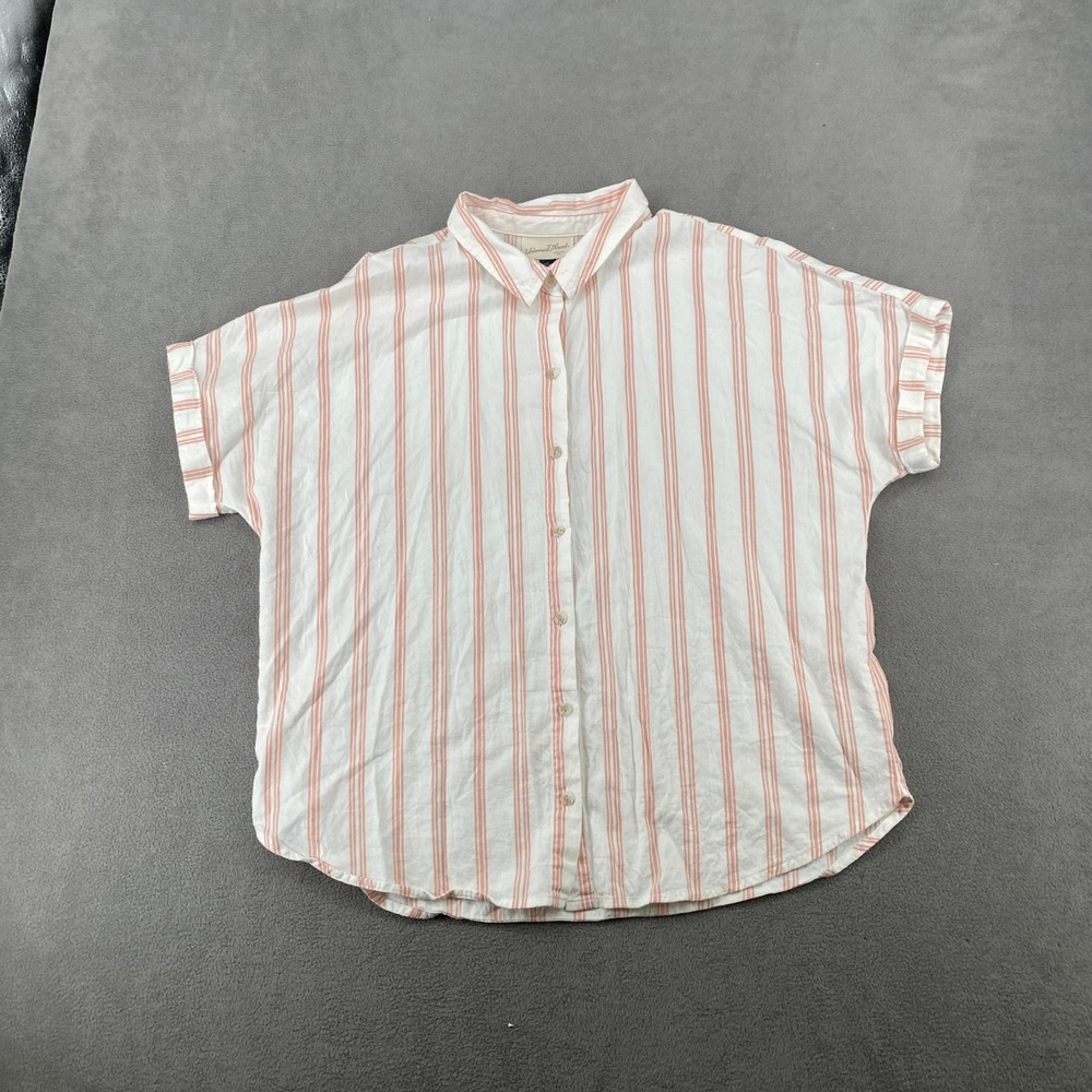 Universal Thread Womens Large Striped Short Sleeve Button Down Shirt Coral White